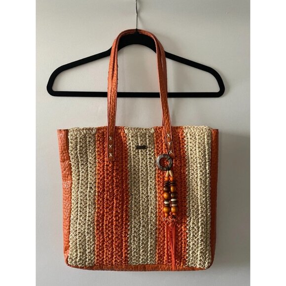 Sand N Sun Handbags - Sun N' Sand Womens Orange & Beige Beach Chic Crochet Shoulder Tote Bag